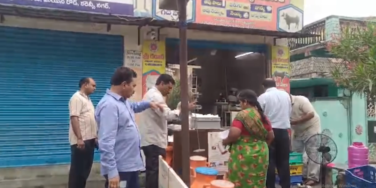 Food safety officials inspecting milk in Kakinada, Andhra Pradesh