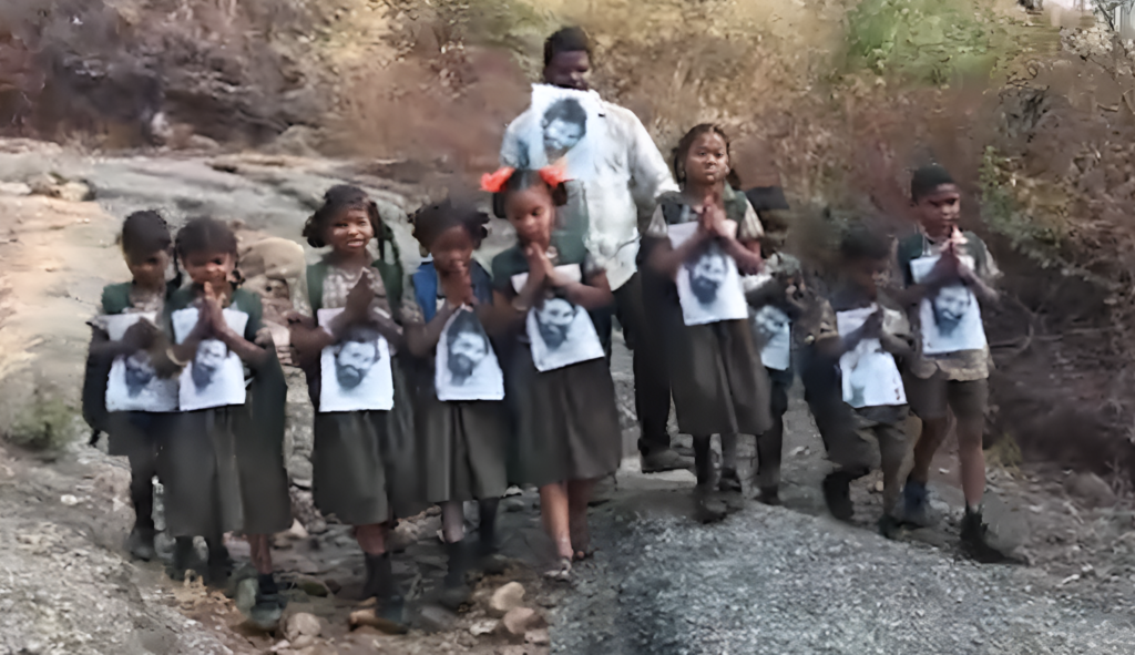 Tribal children protesting for road access in Vizianagaram