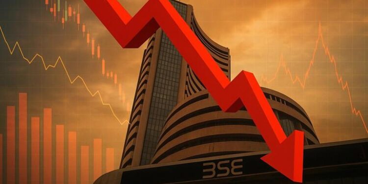 Stock market screen showing Sensex fall amid IT stock sell-off