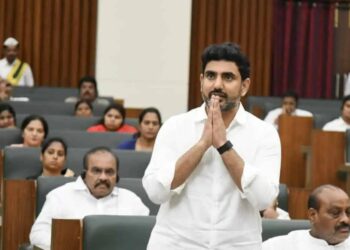 Minister Nara Lokesh addressing Andhra Pradesh Assembly on land allocations for companies