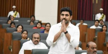 Minister Nara Lokesh addressing Andhra Pradesh Assembly on land allocations for companies