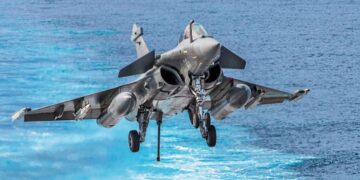 Indian Air Force Rafale fighter jet during combat exercise