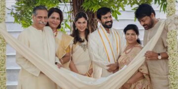 Ram Charan and Upasana with twins Shivaram and Anveer Devi at naming ceremony