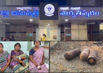 Officials inspecting rural water pump house after chlorine gas leak in Ampavalli