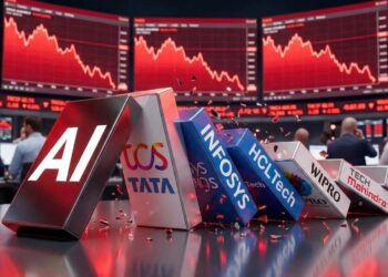 Indian stock market screen showing IT stocks decline amid AI fears