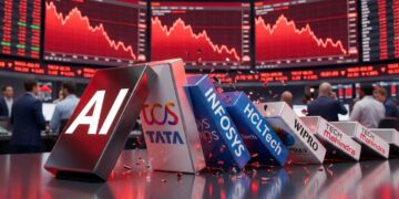 Indian stock market screen showing IT stocks decline amid AI fears