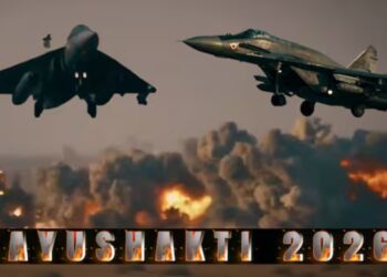 Indian Air Force Vayushakti-2026 missile and fighter jet display at Pokhran