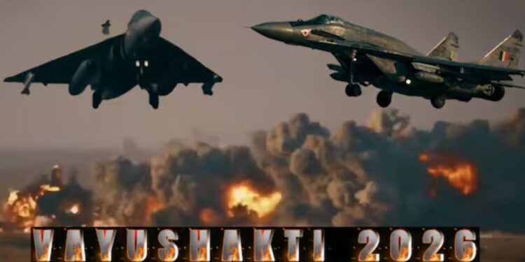 Indian Air Force Vayushakti-2026 missile and fighter jet display at Pokhran