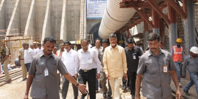 Chandrababu Naidu launching Veligonda feeder canal works in Markapuram