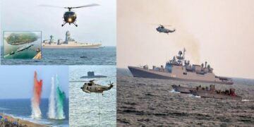 MiG-29 jets and naval helicopters at Fleet Review 2026 in Visakhapatnam