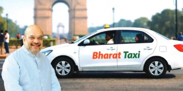 Union Home Minister Amit Shah launching Bharat Taxi app with drivers and officials