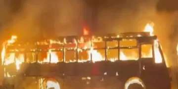 RTC bus fire incident near Naidupeta in Nellore district
