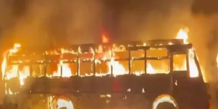 RTC bus fire incident near Naidupeta in Nellore district