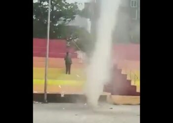 NTR Stadium whirlwind lifting dust and debris in Anakapalle