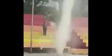 NTR Stadium whirlwind lifting dust and debris in Anakapalle
