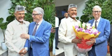 Bill Gates meeting Chandrababu Naidu at Andhra Pradesh Secretariat