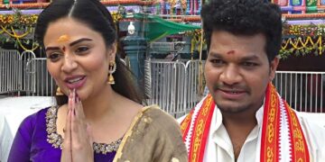 Srimukhi Mukku Avinash RJ Chaitu offering prayers at Tirumala