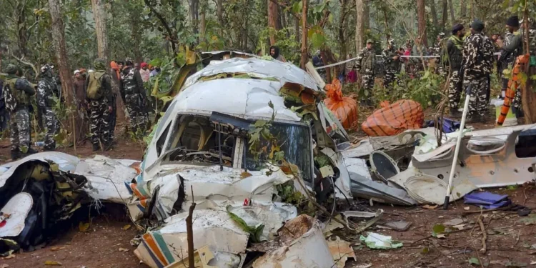 Redbird Airways air ambulance crash site in Chatra forest, Jharkhand