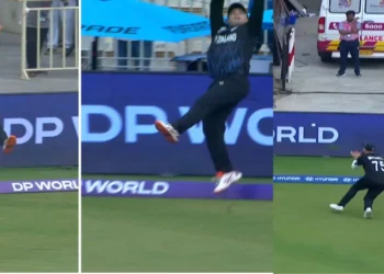Chapman Mitchell relay catch during New Zealand vs UAE T20 World Cup 2026 match