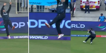 Chapman Mitchell relay catch during New Zealand vs UAE T20 World Cup 2026 match