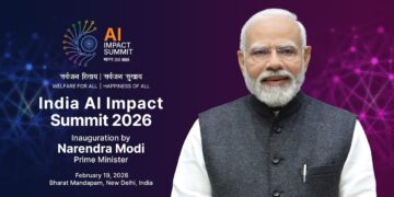 Narendra Modi inaugurating India AI Impact Summit 2026 at Bharat Mandapam