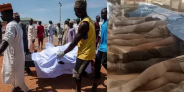 Plateau State Nigeria mining accident site with rescue personnel