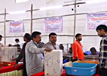Officials counting votes in Telangana municipal elections 2026