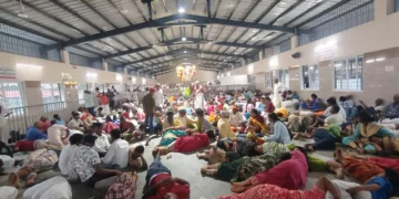 Devotees waiting in queue for Sarva Darshan at Tirumala