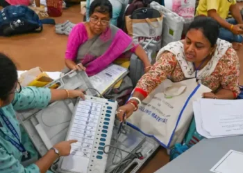 Officials counting votes in Telangana municipal elections 2026