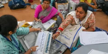 Officials counting votes in Telangana municipal elections 2026