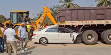 Damaged car after Chittoor road accident near Gangavaram