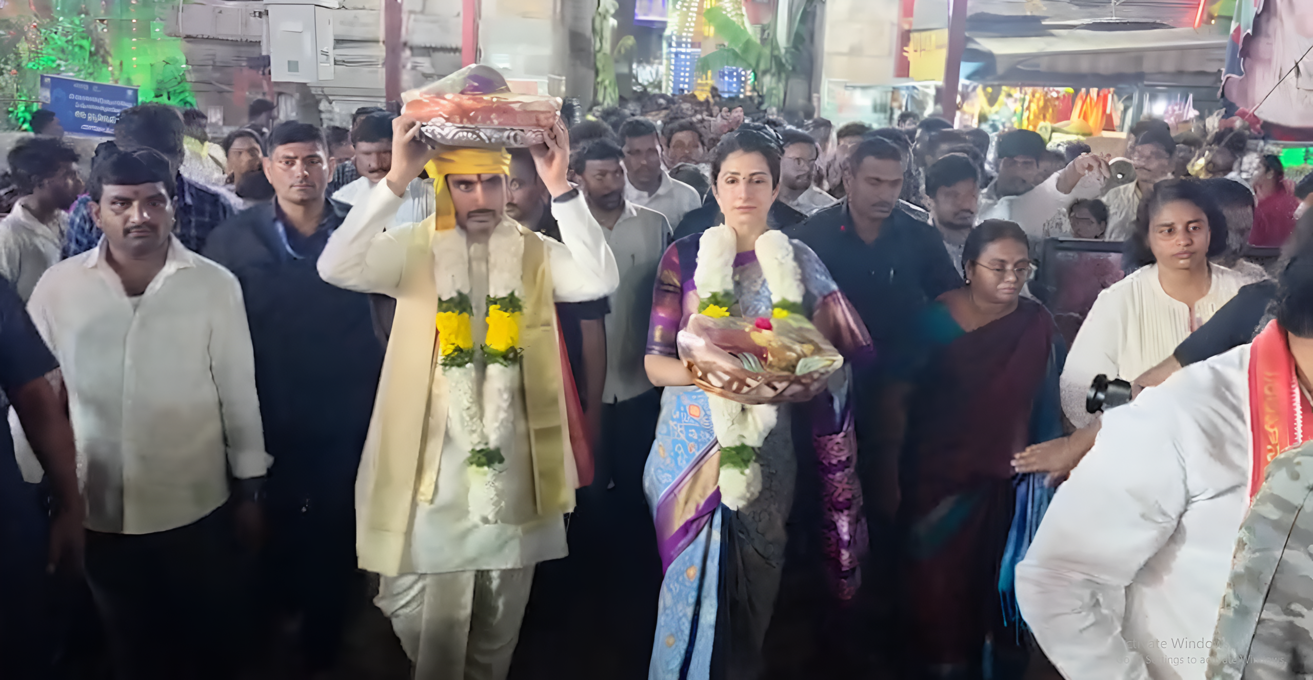 Nara Lokesh and Brahmani at Mangalagiri Panakala Narasimha Swamy temple Brahmotsavam