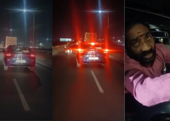 Fake police siren car stopped by locals near Vijayawada Varadhi Junction