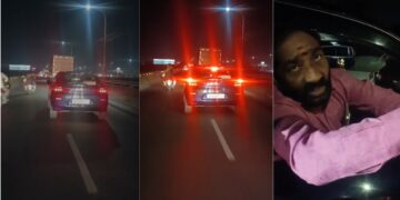 Fake police siren car stopped by locals near Vijayawada Varadhi Junction