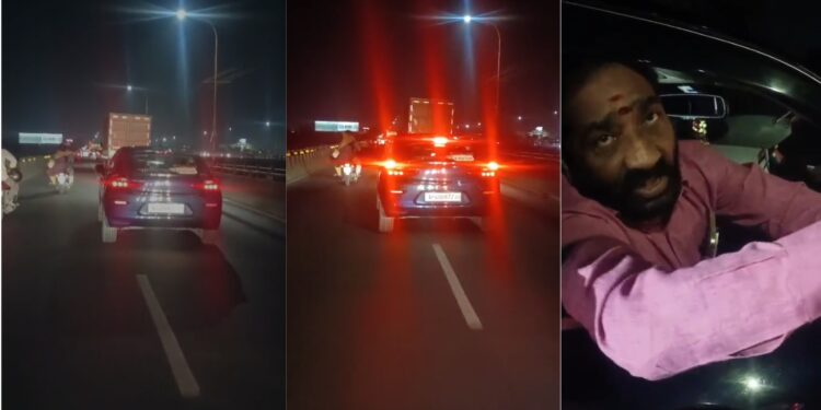 Fake police siren car stopped by locals near Vijayawada Varadhi Junction