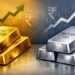 Gold bars and silver coins showing rising India gold prices
